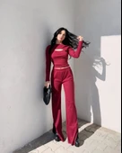 Pencereli detaylı alt üst takım bordo w3864 thumbnail 1