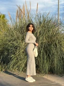 Madonna yaka uzun elbise şardonlu kumaş gri w3753 thumbnail 6