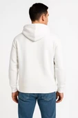 Erkek Üç İplik Kapüşonlu Tam Fermuarlı Kanguru Çepli SweatShirt Hoodie - Beyaz thumbnail 2