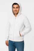 Erkek Üç İplik Kapüşonlu Tam Fermuarlı Kanguru Çepli SweatShirt Hoodie - Beyaz thumbnail 3