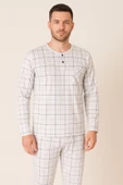 AYSUN TEKSTİL PAMUKLU KUMAŞTAN GENİŞ KALIP EKOSE DESENLİ HAKİM YAKA ERKEK PİJAMA TAKIMI thumbnail 2