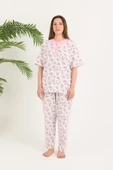 AYSUN TEKSTİL Kalitesinde Kısa Kol Pamuklu Geniş Kesim Patlı Yaka Pembe Anne Pijama Takım - 1