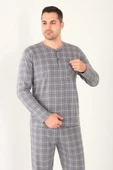 AYSUN TEKSTİL PAMUKLU KUMAŞTAN GENİŞ KALIP EKOSE DESENLİ HAKİM YAKA ERKEK PİJAMA TAKIMI thumbnail 1