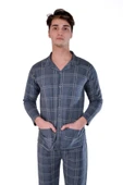 Ugurat Ceket Yaka Önden Düğmeli Ferah Kesim Erkek Pijama Takımı - 1