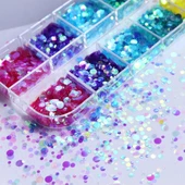 Holografik Yuvarlak Tırnak Süsleme Folyo Pulları Renkli Nail Art thumbnail 2