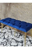 Metal Gold Tel Ayaklı 100 cm Puf Bench - Puf - Bench - Oturak - Mutfak Oturağı - Antre Oturağı Mavi Renk 100 x 40 Boyut/Ebat thumbnail 4