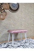 Metal Beyaz Tel Ayaklı 60 cm Puf Bench - Puf - Bench - Oturak - Mutfak Oturağı - Antre Oturağı Pembe Renk 60 x 40 Boyut/Ebat thumbnail 3