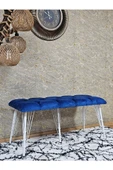 Metal Beyaz Tel Ayaklı 100 cm Puf Bench - Puf - Bench - Oturak - Mutfak Oturağı - Antre Oturağı Mavi Renk 100 x 40 Boyut/Ebat thumbnail 3