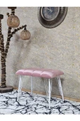 Metal Beyaz Tel Ayaklı 60 cm Puf Bench - Puf - Bench - Oturak - Mutfak Oturağı - Antre Oturağı Pembe Renk 60 x 40 Boyut/Ebat thumbnail 1