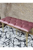 Metal Gold Tel Ayaklı 100 cm Puf Bench - Puf - Bench - Oturak - Mutfak Oturağı - Antre Oturağı Pembe Renk 100 x 40 Boyut/Ebat thumbnail 4