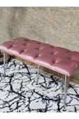 Metal Krom Tel Ayaklı 100 cm Puf Bench - Puf - Bench - Oturak - Mutfak Oturağı - Antre Oturağı Pembe Renk 100 x 40 Boyut/Ebat - 4
