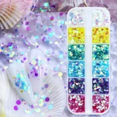 Holografik Yuvarlak Tırnak Süsleme Folyo Pulları Renkli Nail Art thumbnail 7