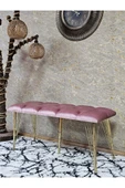 Metal Gold Tel Ayaklı 100 cm Puf Bench - Puf - Bench - Oturak - Mutfak Oturağı - Antre Oturağı Pembe Renk 100 x 40 Boyut/Ebat thumbnail 1