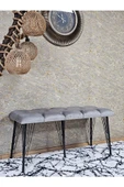 Metal Siyah Tel Ayaklı 100 cm Puf Bench - Puf - Bench - Oturak - Mutfak Oturağı - Antre Oturağı Gri Renk 100 x 40 Boyut/Ebat thumbnail 3
