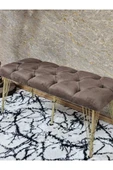 Metal Gold Tel Ayaklı 100 cm Puf Bench - Puf - Bench - Oturak - Mutfak Oturağı - Antre Oturağı Kahverengi Renk 100 x 40 Boyut/Ebat thumbnail 4