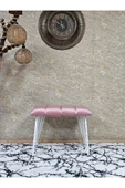 Metal Beyaz Tel Ayaklı 60 cm Puf Bench - Puf - Bench - Oturak - Mutfak Oturağı - Antre Oturağı Pembe Renk 60 x 40 Boyut/Ebat thumbnail 2