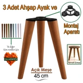 3 Adet Ahşap Ayak 45 Cm Açık Meşe M8 Civatalı Bağlantı Aparatlı Mobilya Tabure Sehpa Masa Destek Ayağı thumbnail 1