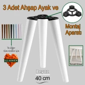 3 Adet Ahşap Ayak 40 Cm Beyaz M8 Civatalı Bağlantı Aparatlı Mobilya Tabure Sehpa Masa Destek Ayağı thumbnail 1