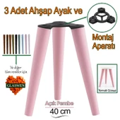 3 Adet Ahşap Ayak 40 Cm Açık Pembe M8 Civatalı Bağlantı Aparatlı Mobilya Tabure Sehpa Masa Destek Ayağı thumbnail 1