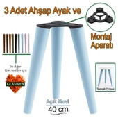 3 Adet Ahşap Ayak 40 Cm Açık Mavi M8 Civatalı Bağlantı Aparatlı Mobilya Tabure Sehpa Masa Destek Ayağı thumbnail 1