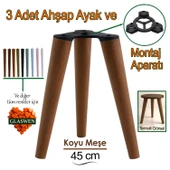 3 Adet Ahşap Ayak 45 Cm Koyu Meşe M8 Civatalı Bağlantı Aparatlı Mobilya Tabure Sehpa Masa Destek Ayağı thumbnail 1