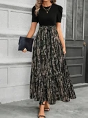 Kadın Kısa Kollu Bisiklet Yaka üst Ithal Krep Alt Süprem Maksi Boy Elbise thumbnail 4