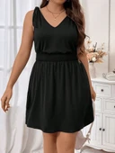 Kadın V Yakalı Belinde Gipe Detay Krep Elbise thumbnail 8