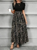 Kadın Kısa Kollu Bisiklet Yaka üst Ithal Krep Alt Süprem Maksi Boy Elbise thumbnail 5