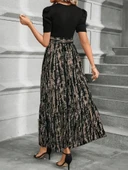 Kadın Kısa Kollu Bisiklet Yaka üst Ithal Krep Alt Süprem Maksi Boy Elbise thumbnail 3