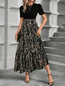 Kadın Kısa Kollu Bisiklet Yaka üst Ithal Krep Alt Süprem Maksi Boy Elbise thumbnail 1