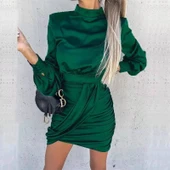 Kadın Yarım Balıkçı Yaka Vatka Ve Büzgü Detay Mini Elbise thumbnail 1