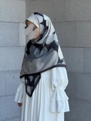 Pamuklu Vera Desen Eşarp-Siyah/Gri - 6