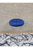 Yuvarlak Krom Kaplama Puf Oturak - Bench - Ayak Ucu Oturak - Tabure - Makyaj Oturak Mavi Renk Yuvarlak Boyut/Ebat thumbnail 1