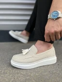 JY154 Blaze Bağcıksız Püsküllü Keten Erkek Günlük Spor Klasik Ayakkabı KBT - Beyaz thumbnail 3