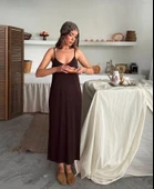 Kadın Siyah Asansör Askılı Çift Yırtmaçlı Helen Elbise thumbnail 5