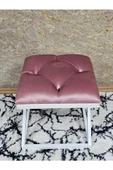 Beyaz Boyalı 45 cm x 45 cm Çaprazlı Puf Bench Oturak Pembe Renk 45 x 45 Boyut/Ebat thumbnail 4