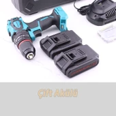 Kömürsüz Darbeli Akülü Vidalama Çift Batarya Li-ion Batarya 20 V 2.0 Ah Hızlı Şarj Metal Mandren thumbnail 3