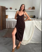 Kadın Siyah Asansör Askılı Çift Yırtmaçlı Helen Elbise thumbnail 1