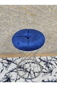 Yuvarlak Krom Kaplama Puf Oturak - Bench - Ayak Ucu Oturak - Tabure - Makyaj Oturak Mavi Renk Yuvarlak Boyut/Ebat thumbnail 4