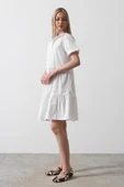 Kısa Kol Düğmeli Elbise - Beyaz thumbnail 2