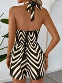 Kadın Boyundan Askılı Halter Yakalı Desenli Süprem Tulum thumbnail 2