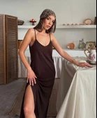 Kadın Siyah Asansör Askılı Çift Yırtmaçlı Helen Elbise thumbnail 3