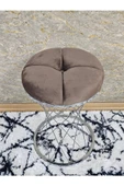 Yuvarlak Krom Kaplama Puf Oturak - Bench - Ayak Ucu Oturak - Tabure - Makyaj Oturak Kahverengi Renk Yuvarlak Boyut/Ebat thumbnail 4