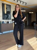 Kadın Kısa Kollu Bisiklet Yaka Asimetrik Viskon Iki Iplik Bluz Ve Pantolon Ikili Takım thumbnail 4