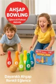 Çocuklar İçin Ahşap Bowling Seti ve Eğitici Ürün El Becersini Geliştirir Motor Beceri Katkı Sağlar - 1
