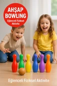 Çocuklar İçin Ahşap Bowling Seti ve Eğitici Ürün El Becersini Geliştirir Motor Beceri Katkı Sağlar - 3