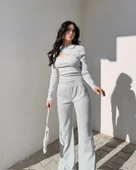 Pencereli detaylı alt üst takım gri w3864 thumbnail 5