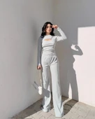 Pencereli detaylı alt üst takım gri w3864 thumbnail 3