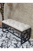 Siyah Boyalı İçi Kareli Diktörtgen 100 cm x 40 cm Oturak Puf - Bench - Makyaj Oturağı - Oturak Krem Renk 100 x 40 Boyut/Ebat thumbnail 3