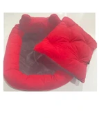 Süslüpati Kullanışlı Yıkanabilir Kumaş Silikon Elyaf Dolgulu Kedi Köpek Yatağı Kırmızı 52x56Cm thumbnail 3